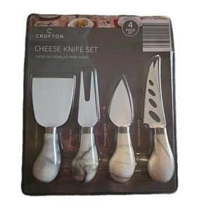 Crofton Cheese Knife 4 piece Set Stainless Steel White Finish New In Package